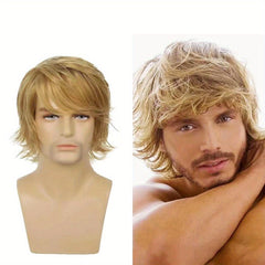 Men's Golden Blonde Long Curly Hair Wig