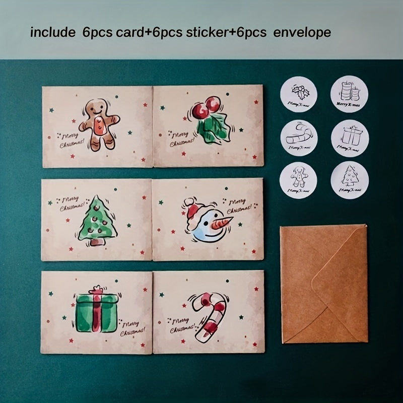 6 Pcs Cartoon Christmas Card DIY Folding Small Card