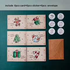 6 Pcs Cartoon Christmas Card DIY Folding Small Card