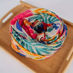 Boho Leaf Print Voile Scarf Tassel Shawl Classic Windproof Head Wrap