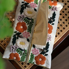 Retro Flower Embroidery DIY Fabric Handkerchief Bag Paper Towel Bag