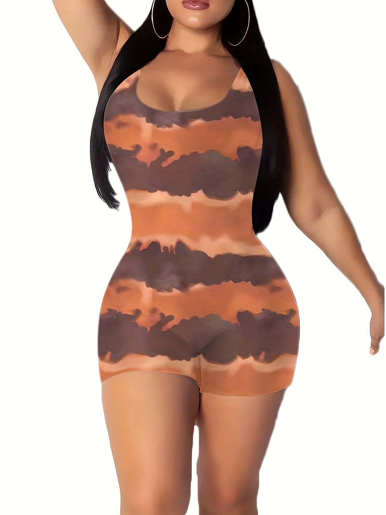 Tie Dye Striped Tank Romper Jumpsuit Women's Clothing