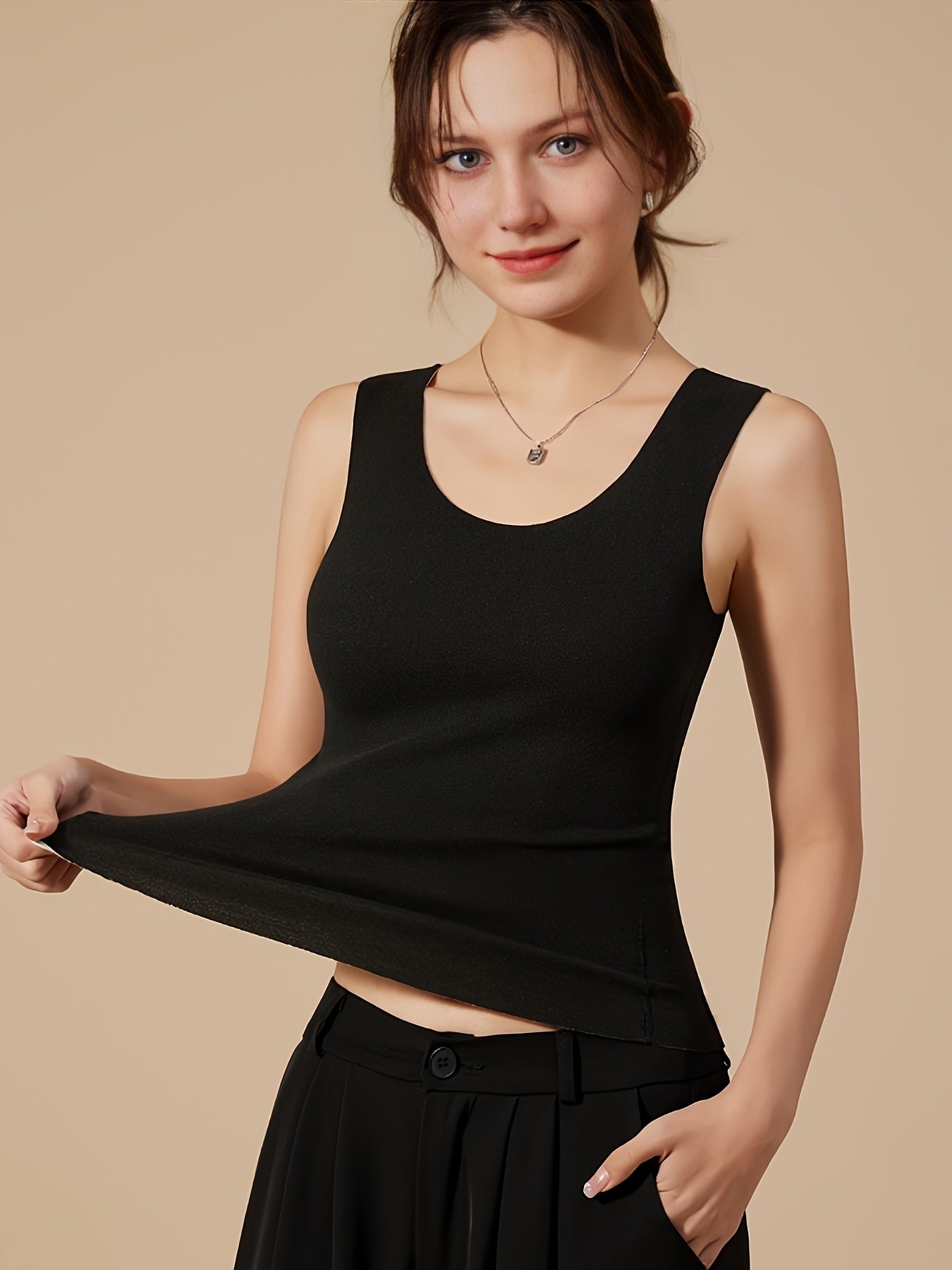 3pcs Seamless Thermal Tank Tops Crew Neck Slim Women's Underwear