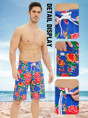 Flower Pattern Men's Swim Trunks Quick Dry Drawstring Beach Shorts