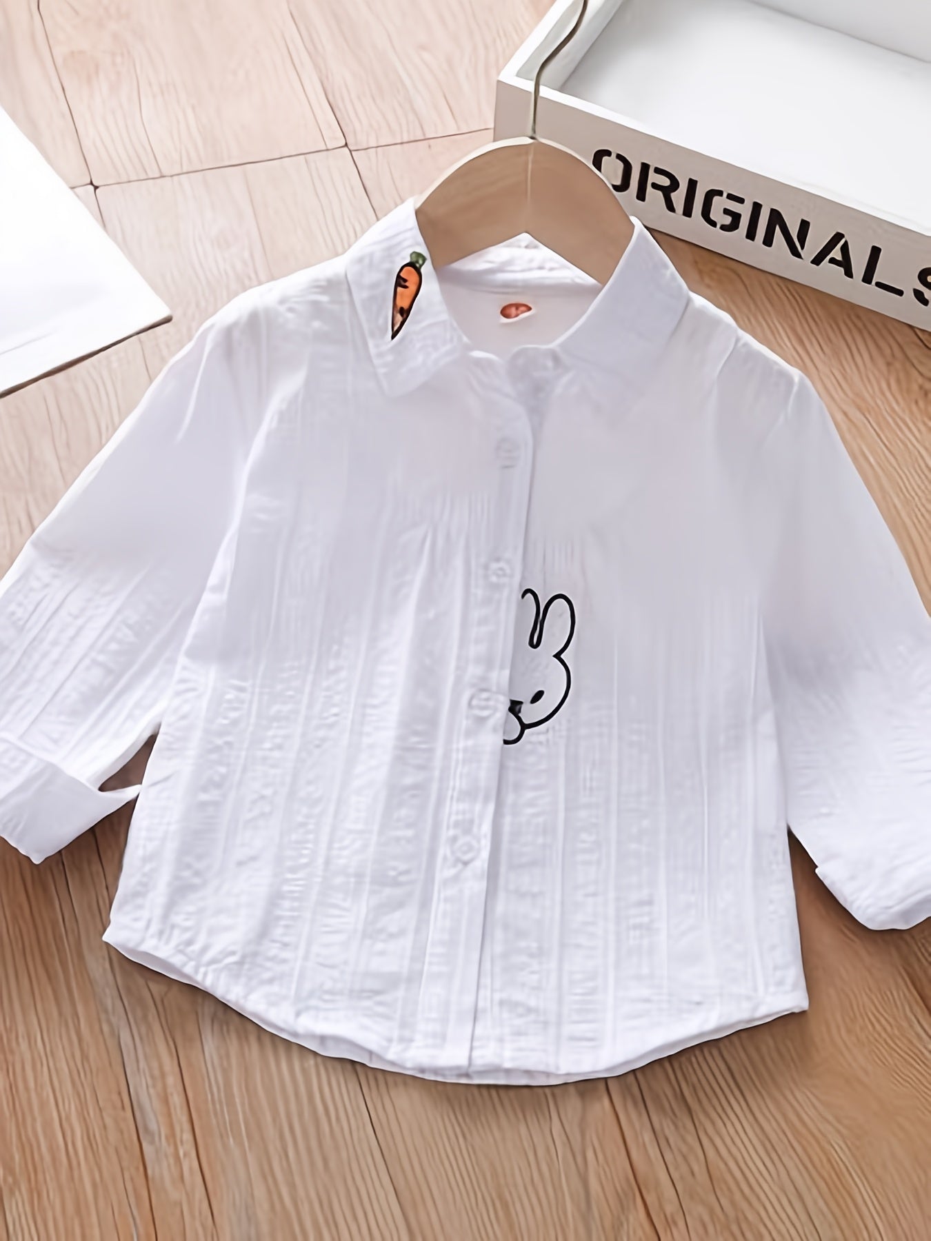 Girls Bunny & Carrot Pattern Shirt Long Sleeve Tops