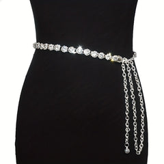 Rhinestone Inlaid Waist Chain Silvery Belly Chain Women's Dress Accessories
