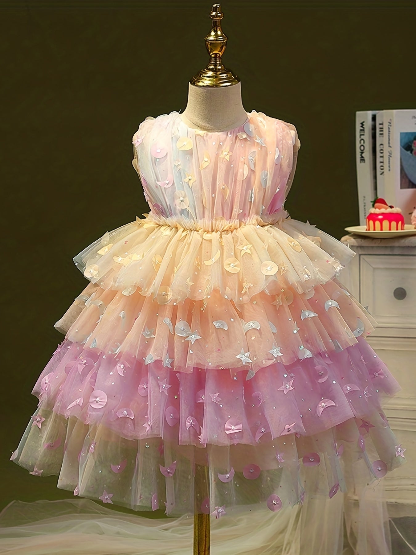 Princess Dress for Kid Girls with Ombre Moon & Stars Appliques