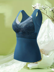 Lace Stitching Thermal Underwear Soft V Neck Sleeveless Top