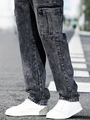 Men's Loose Fit Flap Pocket Jeans - Street Style Cargo Jeans