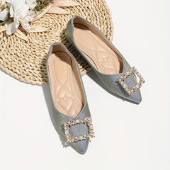 Pearl Buckle Flat Shoes Point Toe Soft Sole Lightweight Walking Shoes