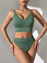 Ribbed Push Up Bra & Thong Set Women's Lingerie
