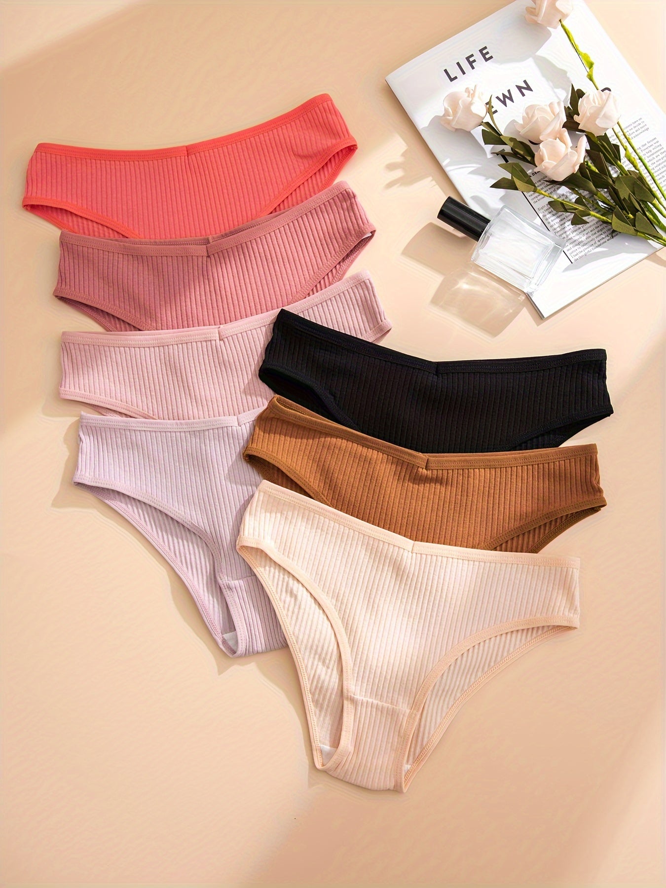 7pcs Ribbed Briefs Stretchy Intimates Panties Women's Lingerie