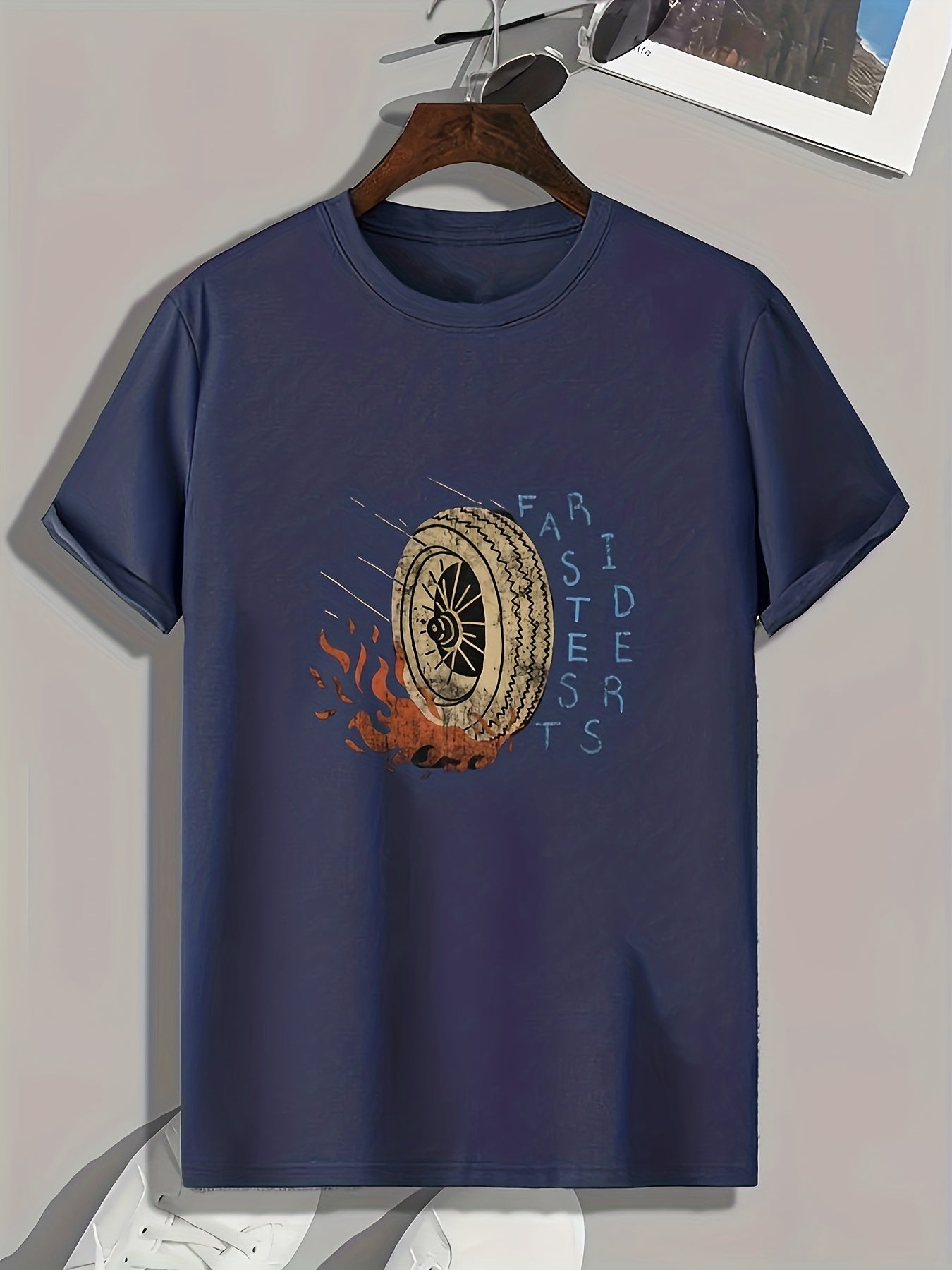 Burning Tyre Print Men's Graphic T shirt Casual Comfy Tees