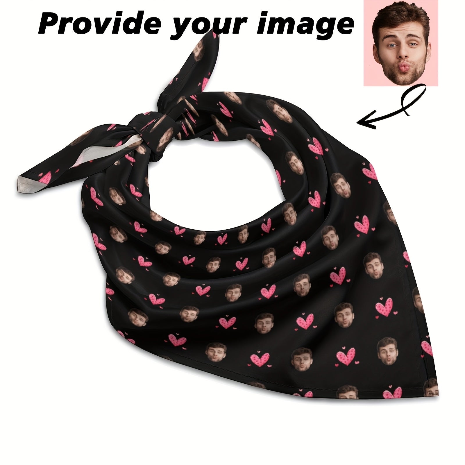 Custom Knitted Scarf with Pink Hearts & Cartoon Faces