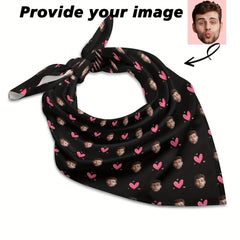 Custom Knitted Scarf with Pink Hearts & Cartoon Faces