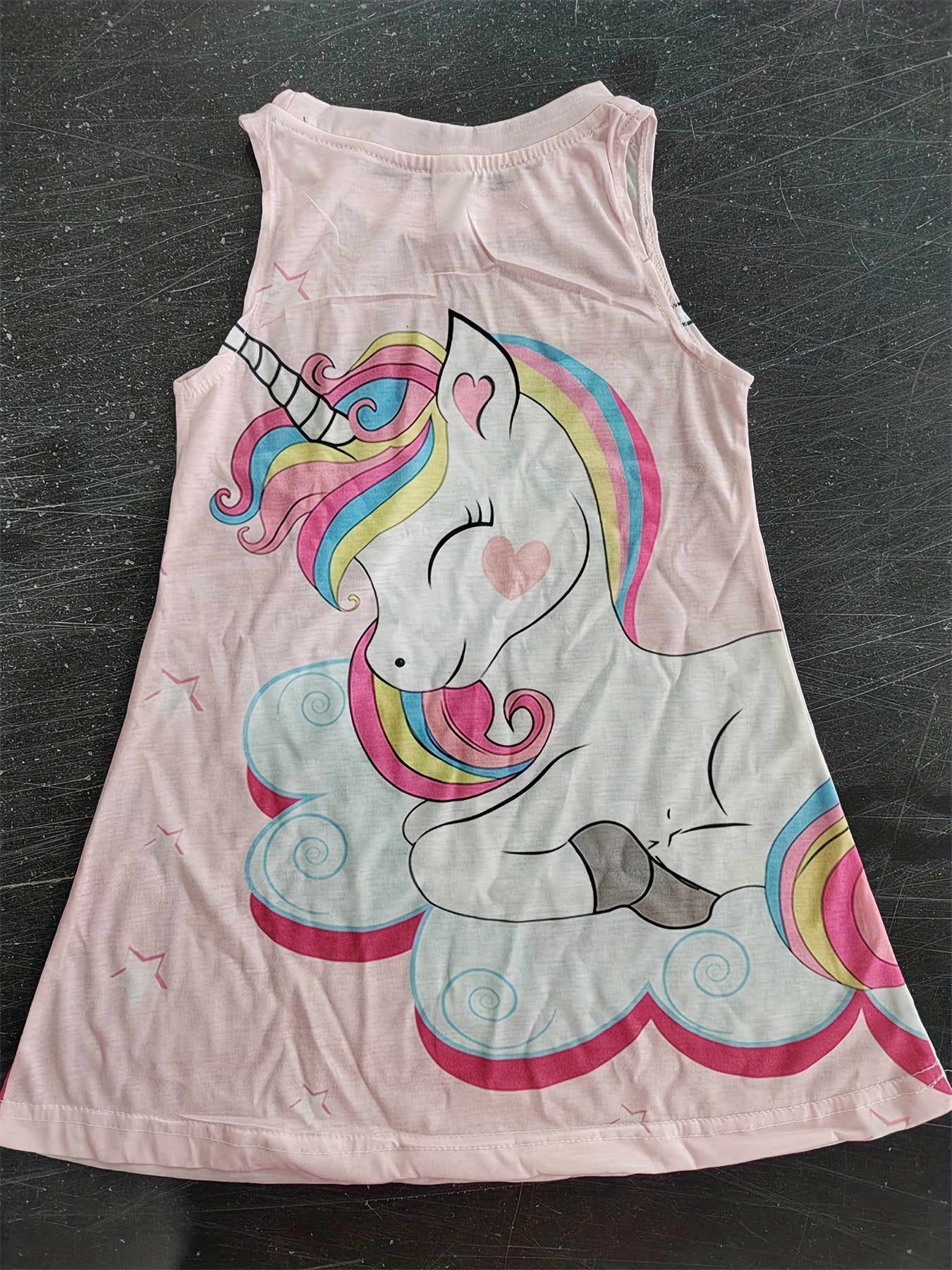 Girl's Pony & Heart Dress Sleeveless Crew Neck Princess Dress For Summer