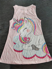 Girl's Pony & Heart Dress Sleeveless Crew Neck Princess Dress For Summer