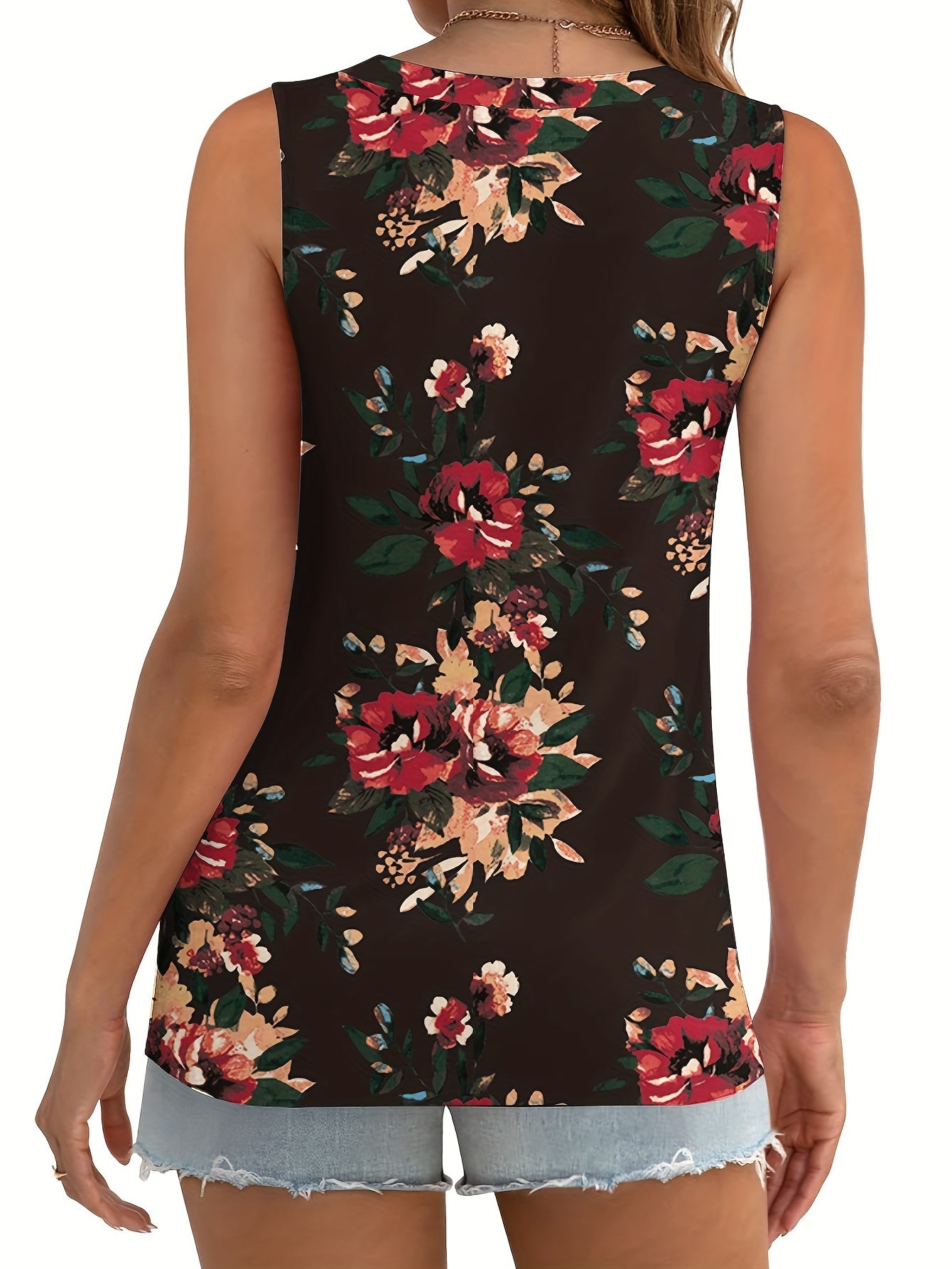 Floral Tank Top Twist Front Sleeveless Summer Casual Wear
