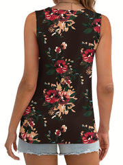 Floral Tank Top Twist Front Sleeveless Summer Casual Wear