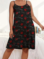 Kiss & Letter Print Ruffle Trim Cami Sleep Dress
