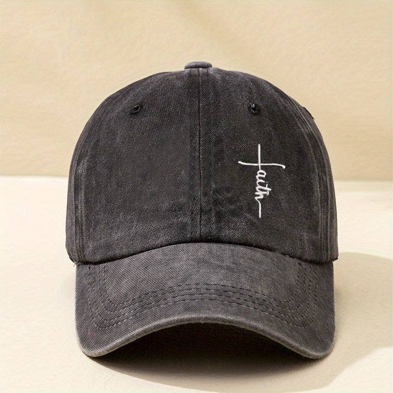 Faith Cross Embroidered Baseball Cap Distressed Unisex Dad Hat Sun Hats