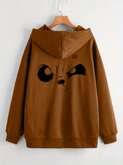 Graphic Print Zip Up Hoodie Long Sleeve Drawstring Hoodies