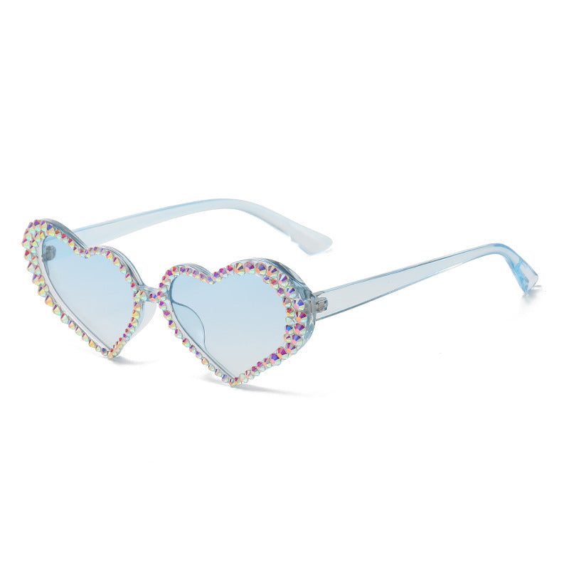 Rhinestone Heart Sunglasses Tinted Lens UV Protection