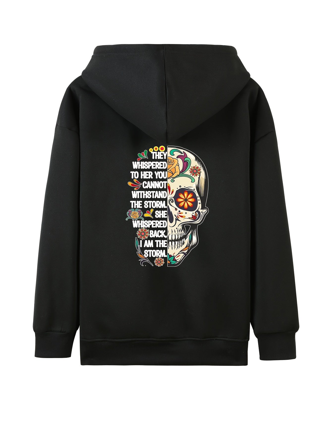 Skull & Letter Print Zip Up Hoodie Long Sleeve Sweatshirt