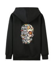Skull & Letter Print Zip Up Hoodie Long Sleeve Sweatshirt