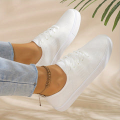 Women's Solid Flying Woven Sneakers Breathable Lace Up Outdoor Shoes