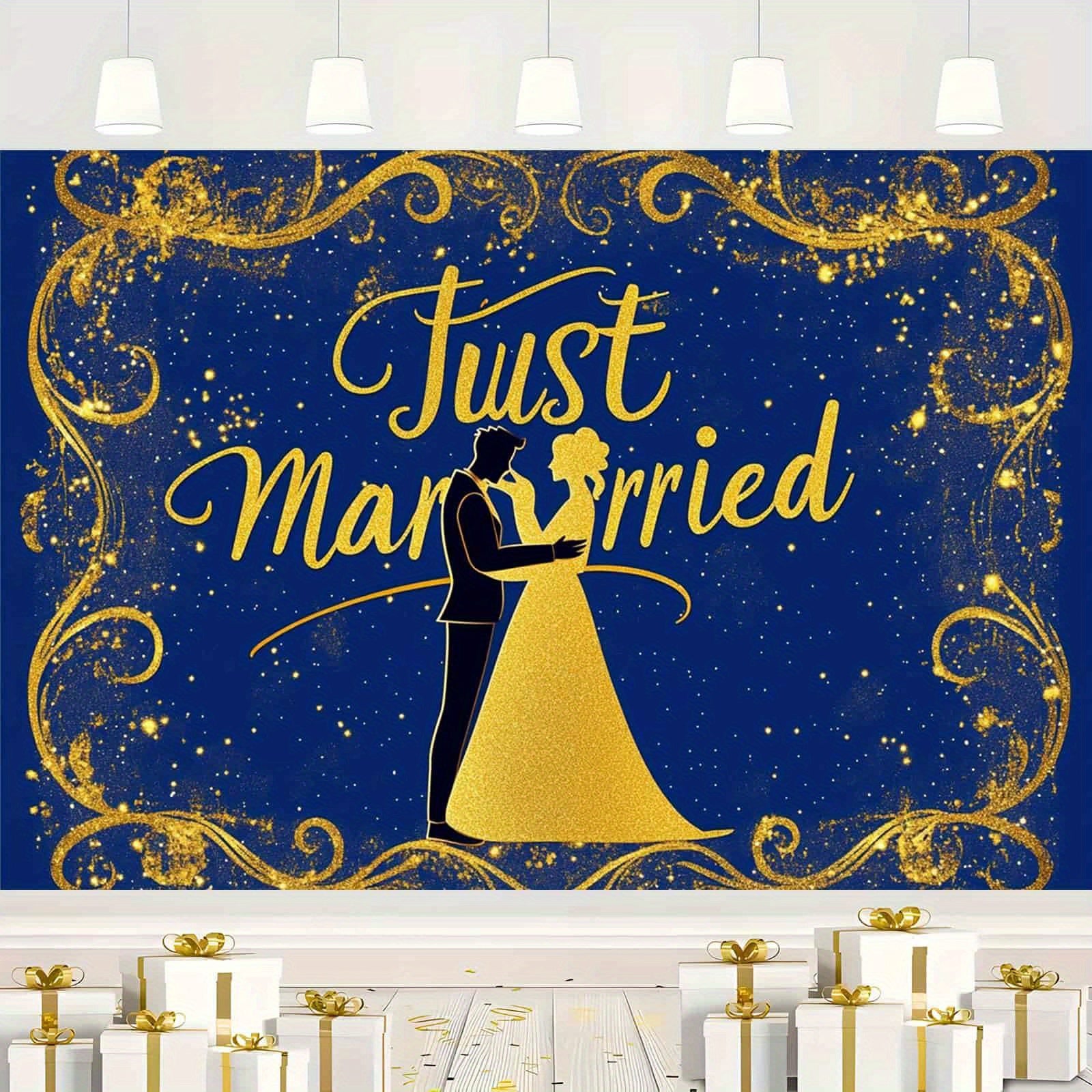Royal & Golden Wedding Backdrop with Just Married
