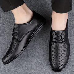 Men's Breathable Lace Up Leather Shoes Smart Casual Walking Shoes