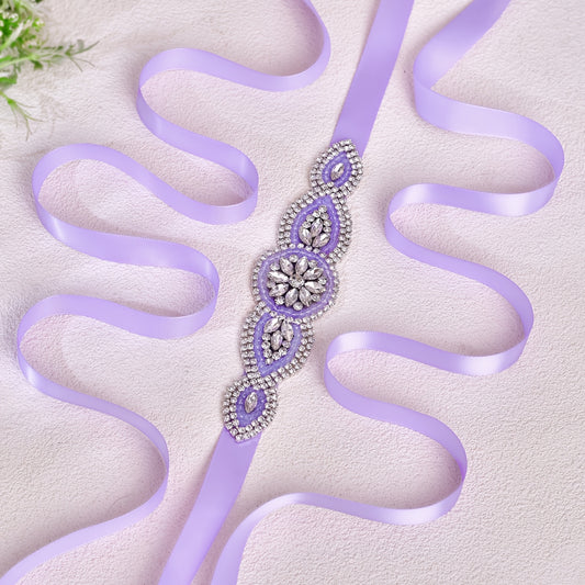 Purple Rhinestone Belt for Bridal Gowns & Evening Dresses