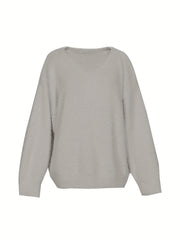 Solid Eyelash Long Sleeve V Neck Sweater