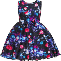 Girls Galaxy Print Sleeveless Dress Kids Clothes