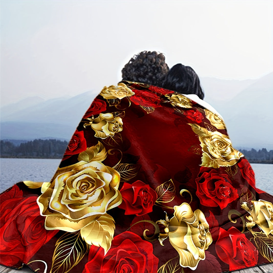 Rose Blanket Quilt Cover Travel Bedding Flannel Blanket Bedspread
