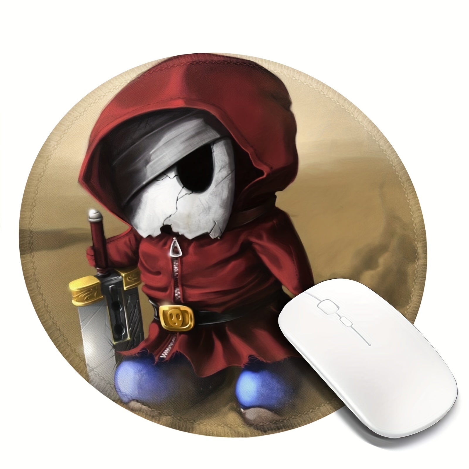 Small Skull Warrior Circular Sewn Edge Mouse Pad