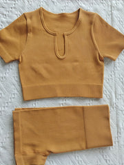 Stylish & Comfy Women's Solid Ribbed Yoga Set for Summer - 2 Pieces