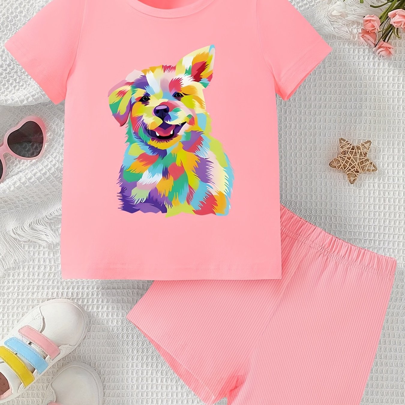 Rainbow Dog Girl's 2pcs T shirt & Shorts Set Kids Clothes