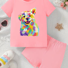 Rainbow Dog Girl's 2pcs T shirt & Shorts Set Kids Clothes