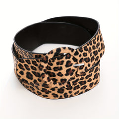 Leopard Print Belt Round Buckle Hip Hop Women Girdle Vintage Dress Pants
