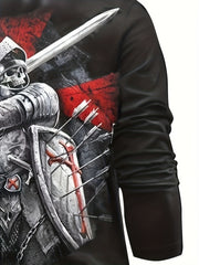 Skull Knight 3D Print Men's Graphic T shirt Long Sleeve Pullover Tops