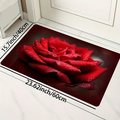 Red Rose Print Rug Abstract Stylish Bottom Carpet Washable Rectangular Carpet