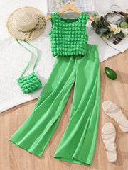 Girls 3pcs Sleeveless Top & Long Pants & Crossbody Bag Set for Spring and Summer