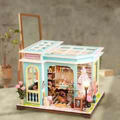 DIY Tailor Shop Dollhouse Furniture LED Wood Craft Toy House Kit