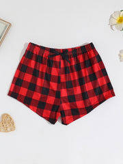 3pcs Kids Red Plaid Bowknot Shorts Elastic Waist