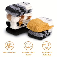 6 Pairs Men's Cartoon Claw Crew Socks Plush Warm Thermal Comfy Unisex Socks