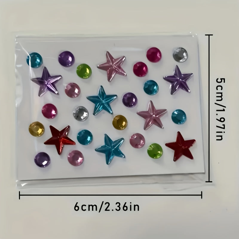 Mini Rhinestone Stickers Self Adhesive Mixed Shapes Hearts Stars Flowers