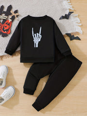 Baby Boys Skull Gesture Printed Sweatshirt Sweatpants 2pcs Set