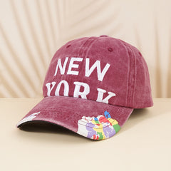 Distressed Baseball Cap York Embroidery Print Adjustable Sun Hat